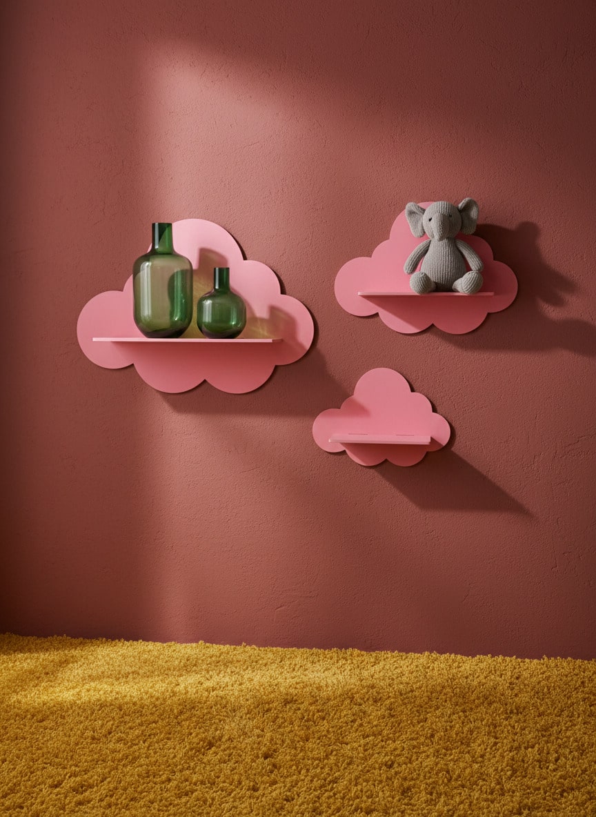 Joivida Bohemian Floating Shelf, Unique Wooden Wave Cloud Shaped Wall Mounted Storage Rack Suitable For Various Room Types, Adorable Decorative Design For Girls Elegant Room - Pink - View 1