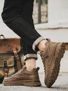 Hombres, botas altas, zapatos planos informales, zapatillas deportivas, marrón, negro, con cordones, impermeables, antideslizantes, resistentes al uso, aptos para actividades al aire libre, senderismo, estilo vintage británico, ropa formal, desplazamientos - Caqui - Ver 5