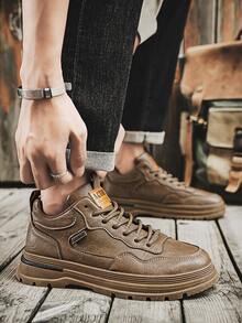 Hombres, botas altas, zapatos planos informales, zapatillas deportivas, marrón, negro, con cordones, impermeables, antideslizantes, resistentes al uso, aptos para actividades al aire libre, senderismo, estilo vintage británico, ropa formal, desplazamientos - Caqui - Ver 4