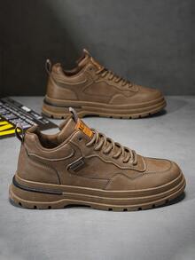 Hombres, botas altas, zapatos planos informales, zapatillas deportivas, marrón, negro, con cordones, impermeables, antideslizantes, resistentes al uso, aptos para actividades al aire libre, senderismo, estilo vintage británico, ropa formal, desplazamientos - Caqui - Ver 1