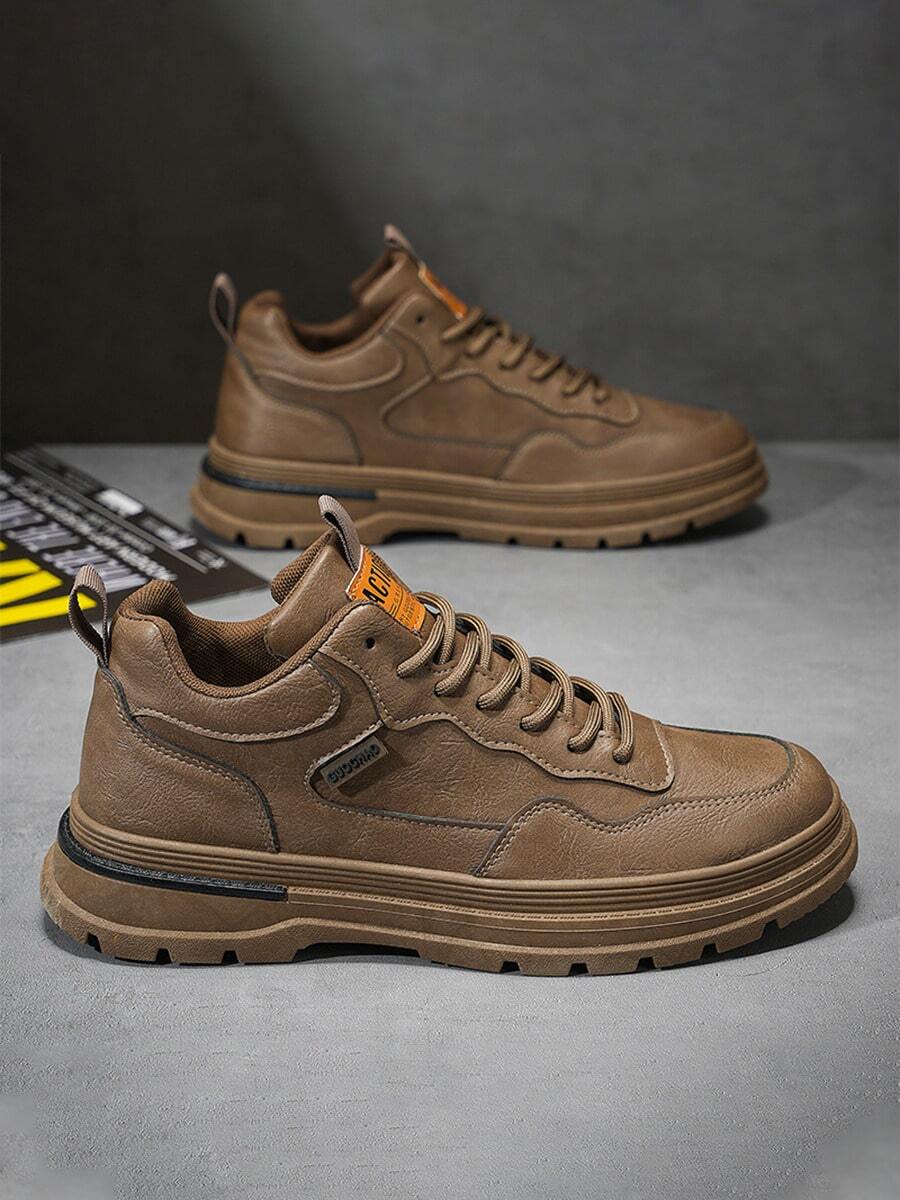 Hombres, botas altas, zapatos planos informales, zapatillas deportivas, marrón, negro, con cordones, impermeables, antideslizantes, resistentes al uso, aptos para actividades al aire libre, senderismo, estilo vintage británico, ropa formal, desplazamientos - Caqui - Ver 1