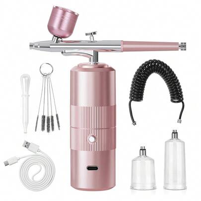 Máy phun sơn móng tay không dây cầm tay kèm máy nén khí 30PSI, máy phun sơn áp suất cao có thể sạc lại, kèm vòi phun 0,3mm để sơn mô hình thợ cắt tóc, bánh quy, bánh ngọt