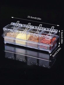 Kotak Bumbu Dapur Plastik Bening 4 Kompartemen dengan Sendok - warna transparan - View 7