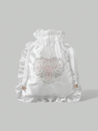 ROMWE Kawaii Pattern: 1149907 Rabbit Heart Makeup Bag Travel Portable Underwear And Pants Storage Bag Zipper Bag