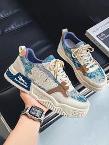 Zapatillas de monopatín para hombre, zapatillas informales, zapatillas deportivas, multicolor, estilo grafiti, comodidad en plataforma, transpirables y antideslizantes, adecuadas para fiestas, ropa de viaje, - Azul - Ver 2