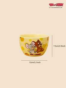 TOM & JERRY X Joivida 1個 X Joivida 陶瓷碗，亮黃色配兩個 S 型起司可愛圖案，裝飾性水果碗，適用於居家廚房、餐廳、客廳，適合放零食、糖果、甜點、沙拉、收納、蛋糕盤，適合婚禮、宴會、生日的甜美禮物 - 彩色 - 查看 3