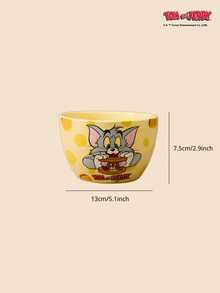 TOM & JERRY X Joivida 1 pezzo Ciotola in ceramica X Joivida, giallo brillante con motivo Together, ciotola decorativa per frutta per casa, cucina, sala da pranzo, soggiorno, ottima per spuntino, caramelle, dessert, insalata, conservazione, piatto per torta, un regalo divertente per matrimonio, banchetto, compleanno - Giallo - Visualizzare 3