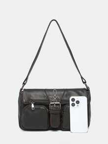 ROMWE Kawaii Túi xách nữ cổ điển, kiểu dáng phai màu, họa tiết rằn ri, mặt dây chuyền hình thánh giá và trái tim, dây đeo thắt nơ, dung tích lớn với nhiều ngăn. - Màu nâu - Xem 5