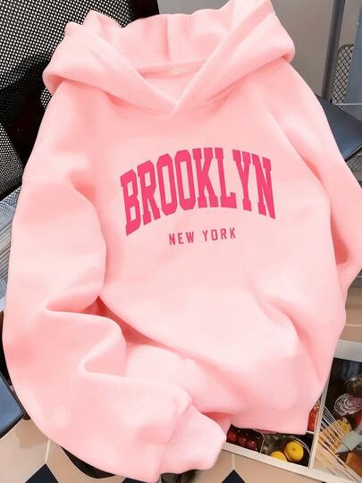 Sudadera Hoodie Con Gorro Estampado Brooklyn Nueva York USA Mujer