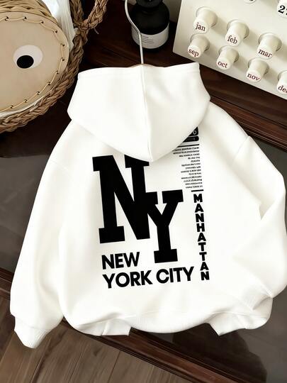 Sudadera con capucha de mujer con estampado gráfico de Nueva York - Sudadera de poliéster acogedora con cordón, sudadera casual blanca con diseño de la ciudad de Nueva York, perfecta para otoño e invierno, sudadera de uso casual| Impresión gráfica de moda| Sudadera con capucha lavable a máquina