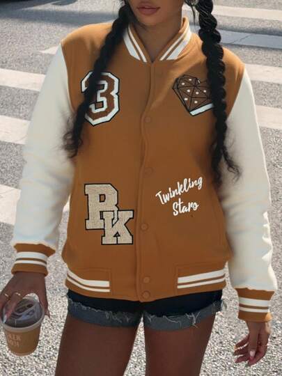 Chaqueta casual y encantadora de béisbol para mujeres - una variedad de patrones, botones abiertos y cerrados, puños y dobladillos de costilla, adecuado para la temporada escolar y de regreso a la escuela