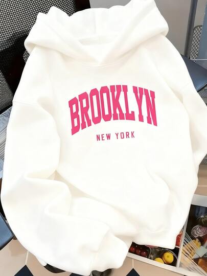 Sudadera Hoodie Con Gorro Estampado Brooklyn Nueva York USA Mujer