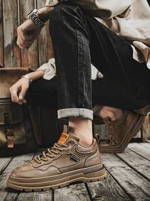 ISPORTE Hombres, botas altas, zapatos planos informales, zapatillas deportivas, marrón, negro, con cordones, impermeables, antideslizantes, resistentes al uso, aptos para actividades al aire libre, senderismo, estilo vintage británico, ropa formal, desplazamientos - Caqui - Ver 6