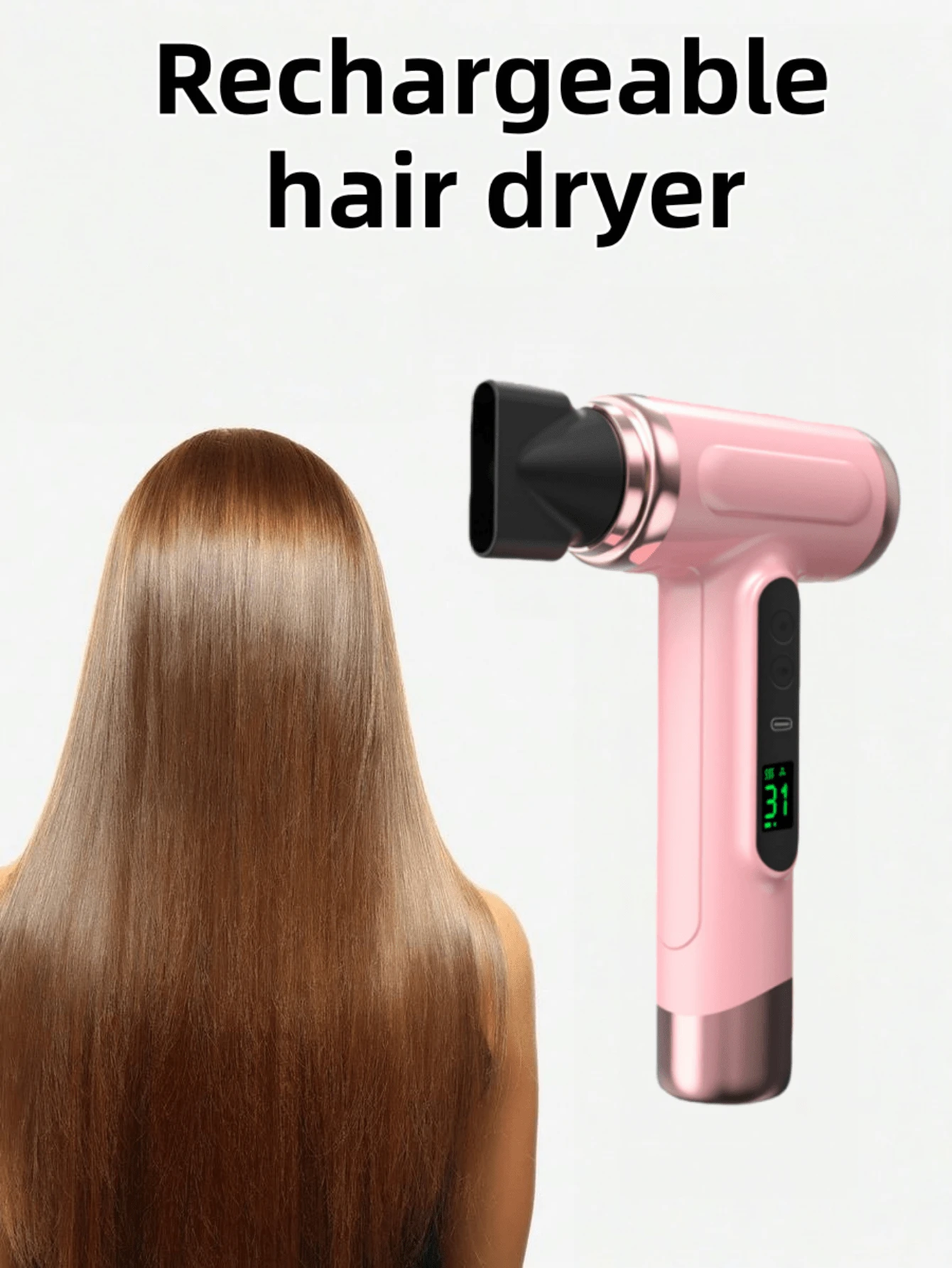 Teckwe Máy sấy tóc di động sạc USB tay cầm tiện dụng máy sấy tóc nóng lạnh 200W sấy nhanh có vòi phun khi đi du lịch thông số pin; 2600mAh*6 pin 5V - Nhiều màu - Xem 1