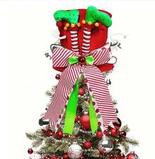 1 Piece Christmas Tree Decoration Hat, Christmas Candy Tree Topper Decoration, Equipped With Red Hat And Mint Bow - Holiday Home Decoration, No Power Supply Required, Polyester Material, Ideal For Christmas Tree Topper (Christmas Tree Not Included) - Multicolor - View 12