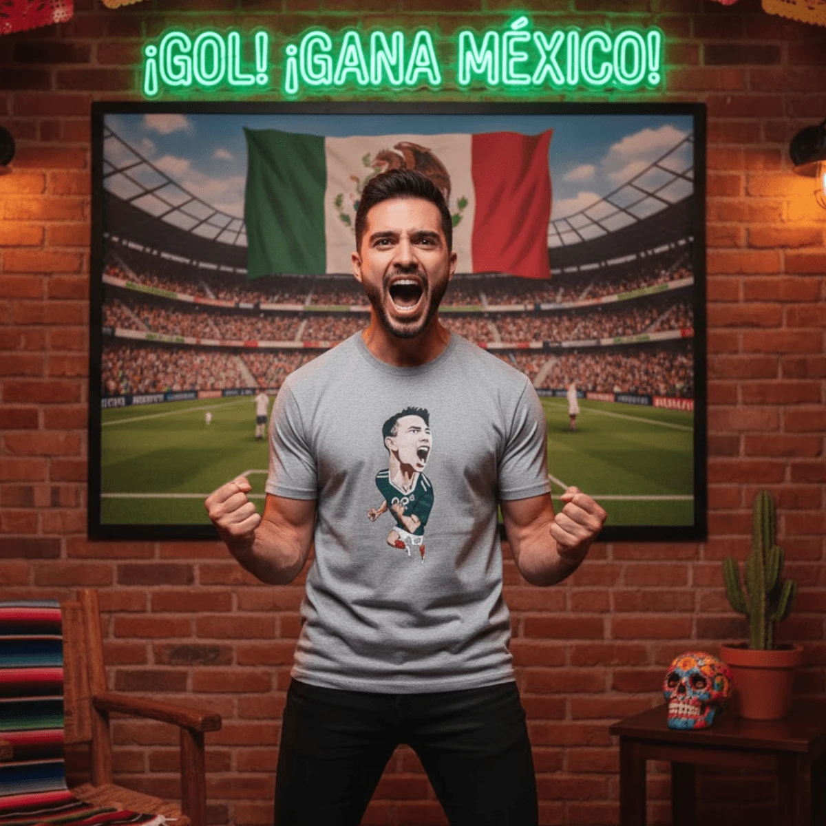 Playera algodón con estampado de Jugador Mexicano Hirv Lozano Niño y Adulto Para Toda la Familia Diferentes Colores - Gris - Ver 1