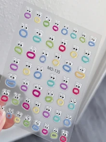 2片/6片装 怪兽嘴巴浮雕美甲贴纸 大嘴怪眼睛 3D果冻美甲贴纸 脸部美甲贴纸 卡通贴纸 - 彩色 - 查看 6