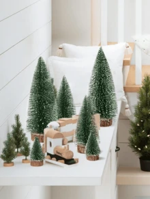 Snow Green Mini Artificial Christmas Tree, Christmas Tree Pack Small Trees With Wooden Base, Desktop Decor For Christmas, Winter Home, Winter Christmas Decorations Furniture - Dark Green - View 2