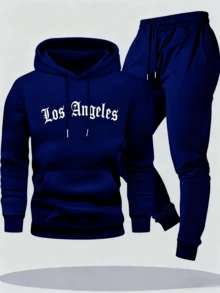 Hombre008 conjunto de sudadera con capucha Conjunto de moda para hombre sudadera con capucha de forro polar y pantalones de chándal casuales para otoño e inviernoregalo perfecto para novioropa conmemorativa de vieserie de regreso(Tallas corren pequeñas, pide una talla  grande.) - Azul - Ver 1