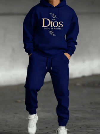 Hombre008 traje para hombre Conjunto de sudadera casual y pantalones de deporte para hombre Dios Todas PosiblesGráfico, Sudadera verde oliva con bolsillos, Pantalones de deporte negros, Zapatillas blancas, Estilo depor(Tallas corren pequeñas, pide una talla grande.)