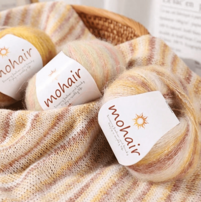 250克（含10团）渐变染色马海毛纱线，斑马纹纱线球，手工DIY工艺材料，可用于编织时尚镂空毛衣、围巾、帽子和高贵女士披肩，1套=10团=250克