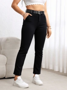 Jeans de Mezclilla para Mujer Talla Grande: Color Negro Flare, Tejido Elástico y Diseño Adelgazante. ¡Únete a la Moda!​ - Negro - Ver 4