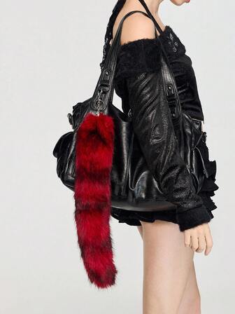 Grunge Punk 1 pieza Llavero/Colgante de cola de zorro de piel sintética marrón degradado estilo retro Y2K de alta calidad y versátil, ideal como accesorio diario para mujeres/niñas o regalo para ocasiones especiales