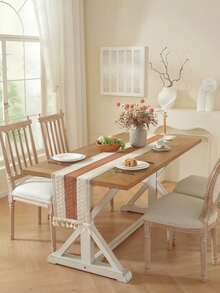 1件波西米亚风桌旗，奶油色和棕色流苏编织桌旗，适用于家居装饰，可用于波西米亚风餐厅、卧室装饰、乡村风新娘送礼会、农舍乡村风桌旗、餐垫、感恩节圣诞节家居装饰（多种尺寸可选）（流苏数量随机） - 彩色 - 查看 6