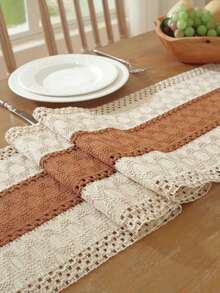 1件波西米亚风桌旗，奶油色和棕色流苏编织桌旗，适用于家居装饰，可用于波西米亚风餐厅、卧室装饰、乡村风新娘送礼会、农舍乡村风桌旗、餐垫、感恩节圣诞节家居装饰（多种尺寸可选）（流苏数量随机） - 彩色 - 查看 4