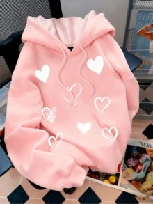 Sudaderas casuales femeninas con capucha y estampado en patrón Y2K para todas las estaciones - WA37 rosa - Ver 1