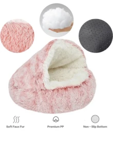 1 pièce Lit rond en peluche pour animaux de compagnie, lit douillet et moelleux pour chat, coussin en forme de donut pour animaux de compagnie, lit pour chat 2 en 1 pour l'hiver, coussin de canapé sac de couchage chaud. - Rose bonbon - Voir 6