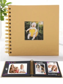 30-Page Rectangular/Square Hardcover Kraft Paper Scrapbook Album, Suitable For Weddings, Anniversaries, Parties, Home Use, Comes With 2 Sticker Sheets - Multicolor - View 7