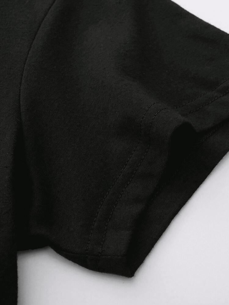 Camiseta de manga corta con cuello redondo, Moda, Shine, Camisa comosa y suave ideal para regalo, celebrar, intercambio - Negro - Añade 3