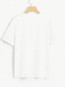 Camiseta de manga corta con cuello redondo, adornada con estampado, para ropa de Año Nuevo, camisetas gráficas para mujeres - Blanco - Ver 2