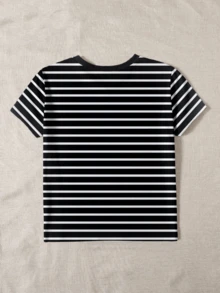 Camiseta holgada de manga corta con cuello redondo, estampado minimalista , rayas blancas y negras, adecuada para año nuevo y regalo, animal print, New york - Negro - Ver 2