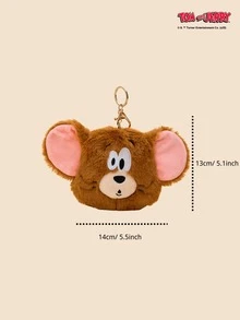 TOM & JERRY X Joivida 可爱毛绒杰瑞钥匙扣 - 萌萌的卡通猫钥匙圈挂件，柔软蓬松的背包配件，迷人的非毛绒填充挂袋，甜美时尚的包包和钥匙装饰品 - 棕色 - 查看 2