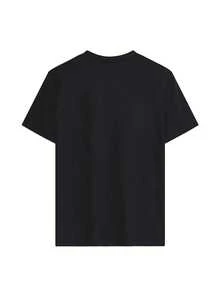 Camiseta de manga corta con cuello redondo, adornada con estampado, para ropa de Año Nuevo, camisetas gráficas para mujeres - Negro - Ver 2