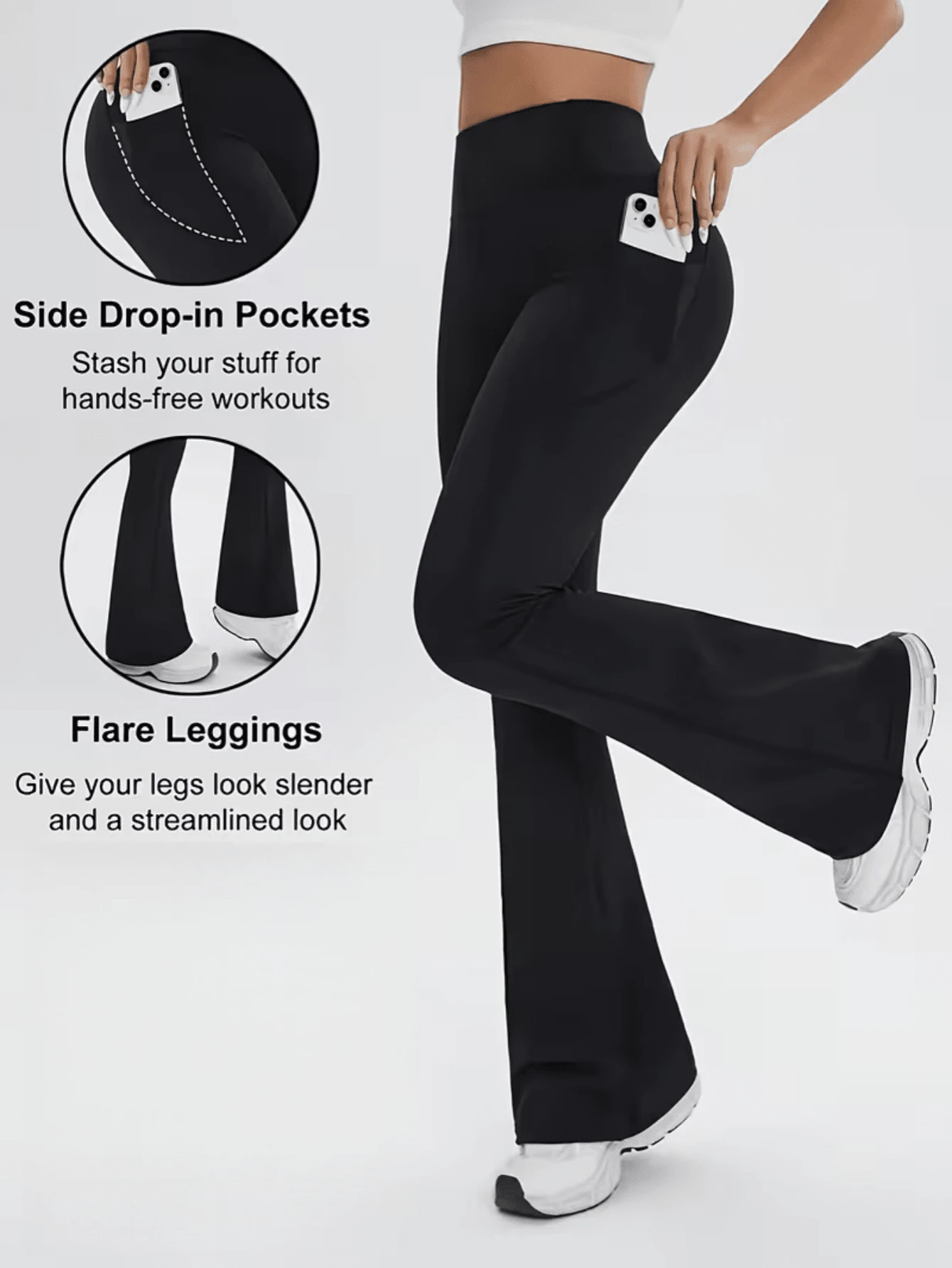 1 par de leggings de yoga para mujer, diseñados para realzar la figura y levantar los glúteos, adecuados para el uso diario, el entrenamiento físico y las actividades deportivas. - Pantalones acampanados 9115LBK - Ver 1