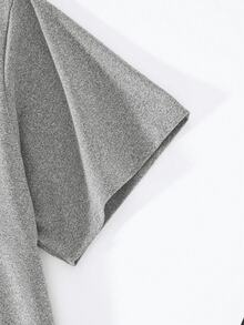 Camiseta de manga corta con cuello redondo, adornada con estampado, para ropa de Año Nuevo, camisetas gráficas para mujeres - Gris Claro - Ver 3
