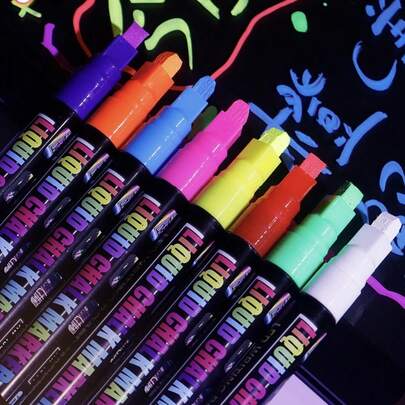 8pcs Colored Liquid Chalk, Suitable For Blackboard, Calendar, Glass, Neon Pen, Washable Window Marking Paint And Painting, Suitable For Wet Wiping Of Cars, Pubs, Mirrors, Chiseling Tips Back To School