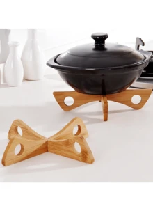 2PCS, Bamboo Insulation Pad Cross Shaped Pot Stand Heat Resistant Bowl Dish Mat Pot Trivet - Multicolor - View 2