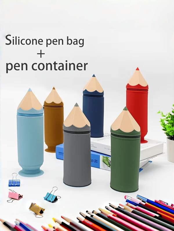 Dual Function Silicone Pen Holder & Pencil Organizer Suction Cup Base 6 Vibrant Colors Pen Slots Pencil Grooves Durable Non Slip Desk Organizer Office Home Storage Space Saving Stationery Organizer Practical School Supplies For Students Teachers Workspace Essentials Compact Stylish Desk Tidy Must Have Office Supplies