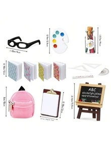 14pcs/Set Realistic Miniature Backpack Combo Set, 1:12 Scale Mini School Supplies Micro Model, Creative Tiny Stationery, Includes Mini Backpack, Glasses, Mini Chalkboard Books, Notepad Clip, Pencil Best Gifts Birthday Graduation - Multicolor - View 2