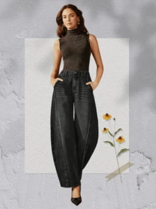 Pantalones de mujer pantalones vaqueros pantalones anchos pantalones de mezclilla mujer pantalones baggy pamtalones mujer pantalones de mujer mezclilla pantalones de mujer curvy - Gris - Ver 5