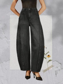 Pantalones de mujer pantalones vaqueros pantalones anchos pantalones de mezclilla mujer pantalones baggy pamtalones mujer pantalones de mujer mezclilla pantalones de mujer curvy - Gris - Ver 2