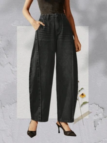 Pantalones de mujer pantalones vaqueros pantalones anchos pantalones de mezclilla mujer pantalones baggy pamtalones mujer pantalones de mujer mezclilla pantalones de mujer curvy - Gris - Ver 7