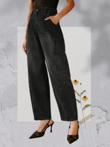 Pantalones de mujer pantalones vaqueros pantalones anchos pantalones de mezclilla mujer pantalones baggy pamtalones mujer pantalones de mujer mezclilla pantalones de mujer curvy - Gris - Ver 9