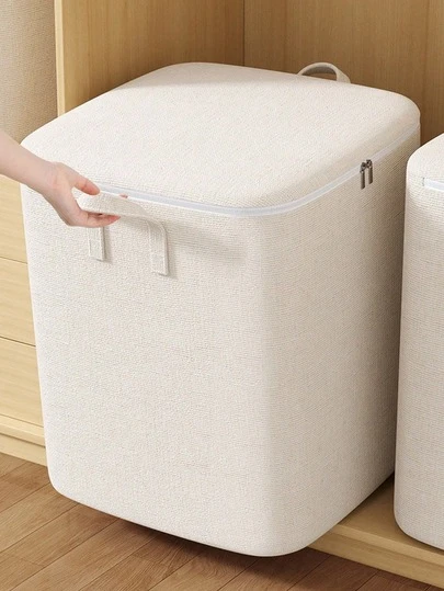 Beige Storage Bag For Clothes Heavy Duty Fabric Extra Large Capacity Foldable Moving Supplies Space Saving Closet Organization Underbed Storage Solution