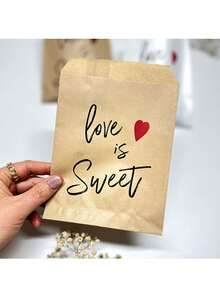 25PCS, Love Is Sweet Gift Bag, 13x18cm White/Kraft Paper Bag, Used For Wedding Decoration, Wedding Candy Paper Bag, Party Gift Bag - Multicolor - View 6