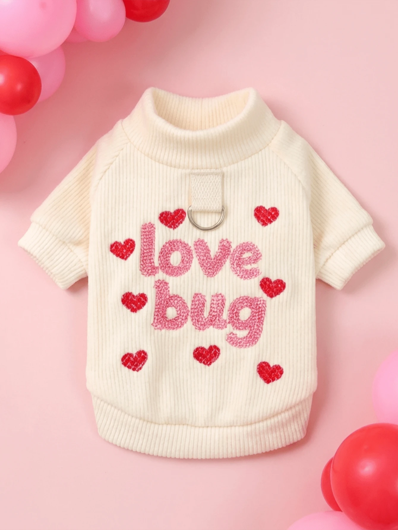 PETSIN 一件猫狗图案刺绣字母服装。宠物情人节套头衫，舒适的春季装扮。 - 白色 - 查看 1